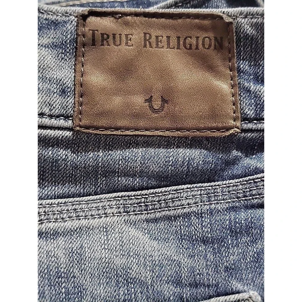 True Religion Double Knee Button Fly Light Blue Jeans Size Men 32x34 Distressed